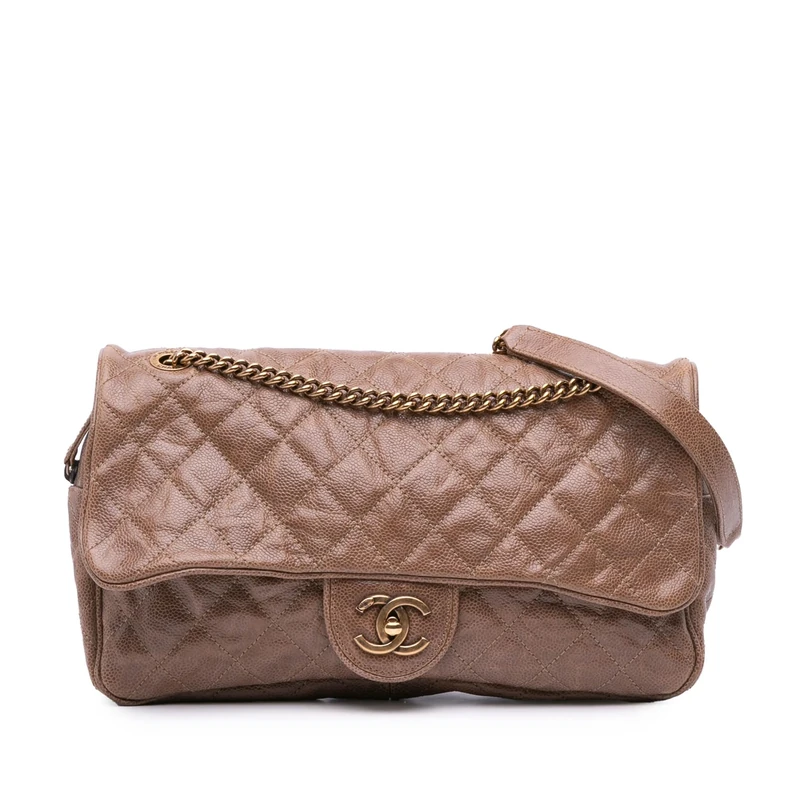 Chanel Pre-Loved Large Quilted Glazed Caviar Shiva Flap Crossbody Bag