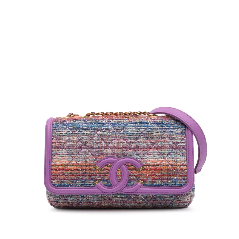 Chanel Pre-Loved Medium Tweed CC Filigree Flap