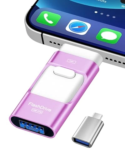ZARMST 256 GB USB Stick for Phone, 4-in-1 Memory Stick for Phone/Pad/Android Smartphone/PC, USB 3.0 Stick for Fast Data Transfer, External Versatile Photo Stick, Flash Drive, Purple