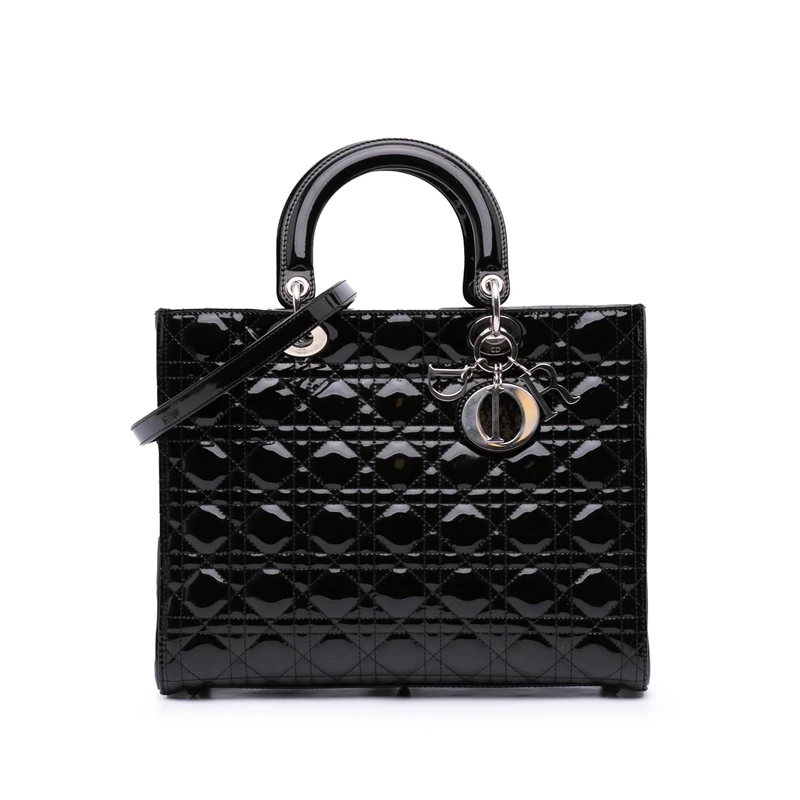 Dior Pre-Loved Large Patent Cannage Lady Handbag