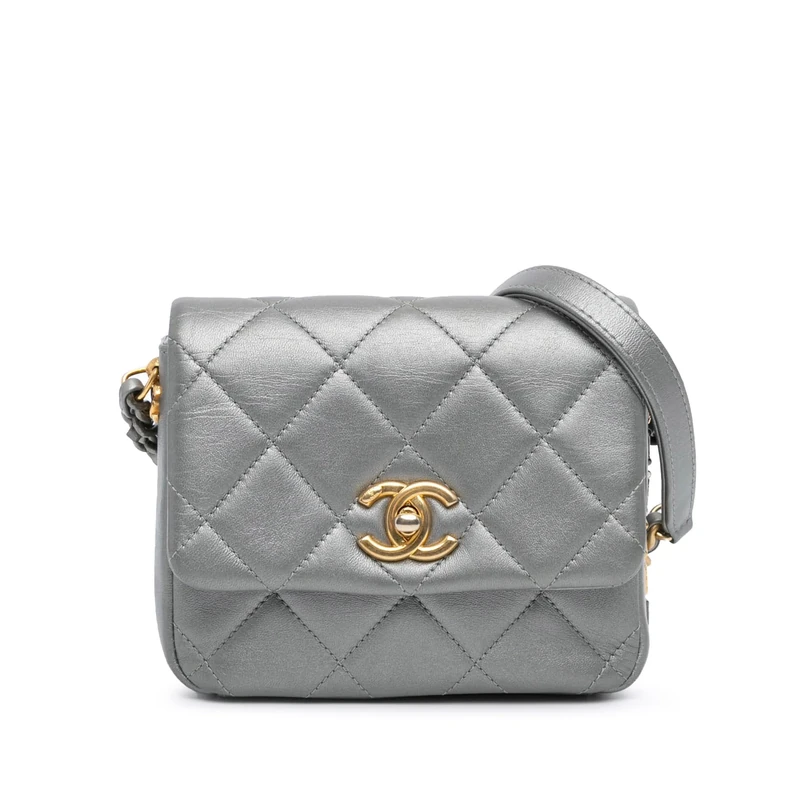 Chanel Pre-Loved Mini Quilted Lambskin Side Note Flap Crossbody Bag