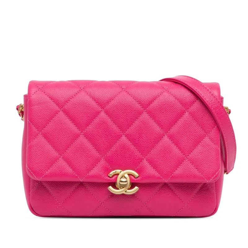 Chanel Pre-Loved Small Quilted Caviar Chain Melody Flap Crossbody Bag