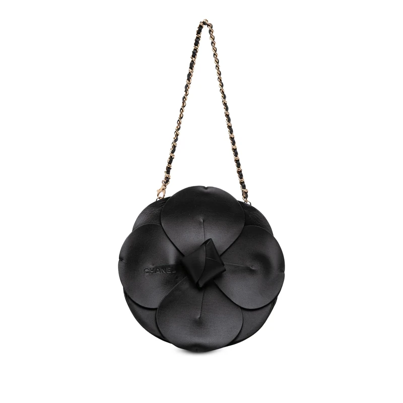 Chanel Pre-Loved Lambskin and Satin Camellia Flower Evening Bag