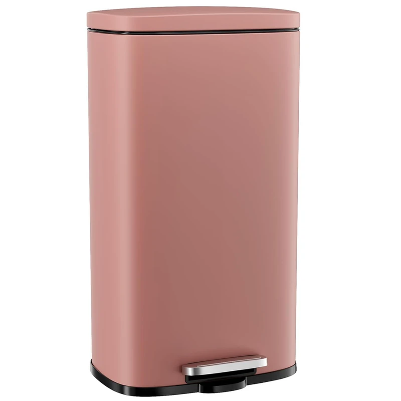 Clevich 50L Kitchen Bin, Stainless Steel Rubish Bin, Pedal Can with Soft-Close Lid, Foot Pedal, Removable Plastic Inner Bucket, Trash Can for Kitchen, Bathroom, Office (pink, 50L)