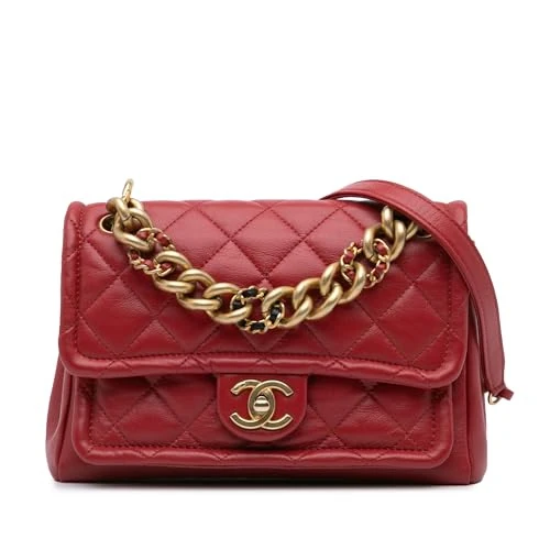 Chanel Pre-Loved Small Quilted Lambskin Chain Link Flap Handbag
