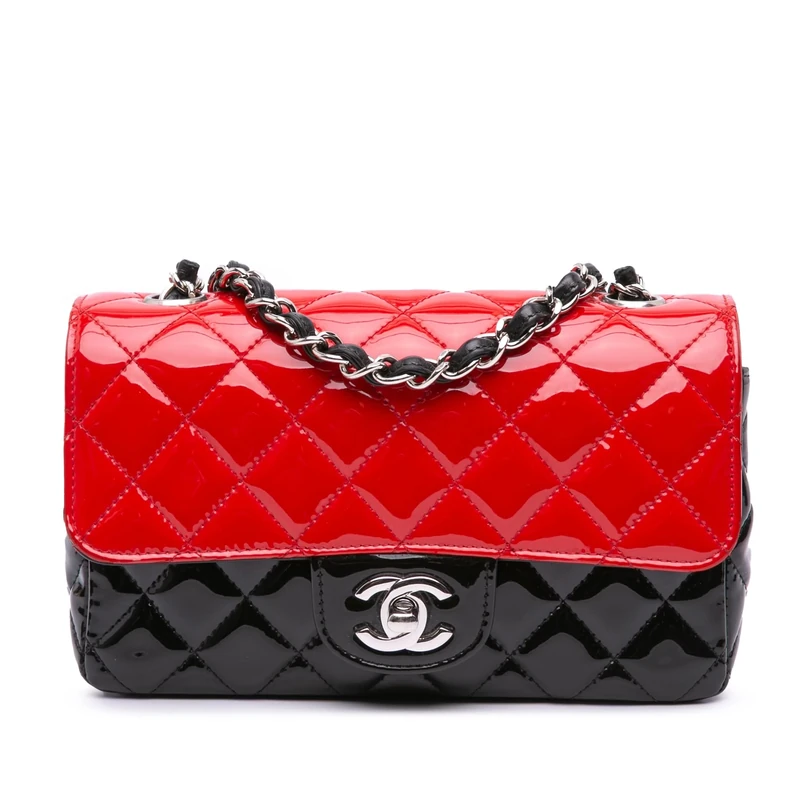 Chanel Pre-Loved Mini Rectangular Classic Bicolor Patent Single Flap Crossbody Bag