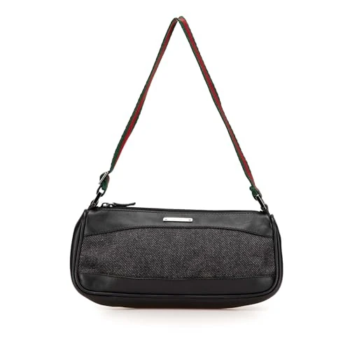 Gucci Pre-Loved Denim Web Shoulder Bag