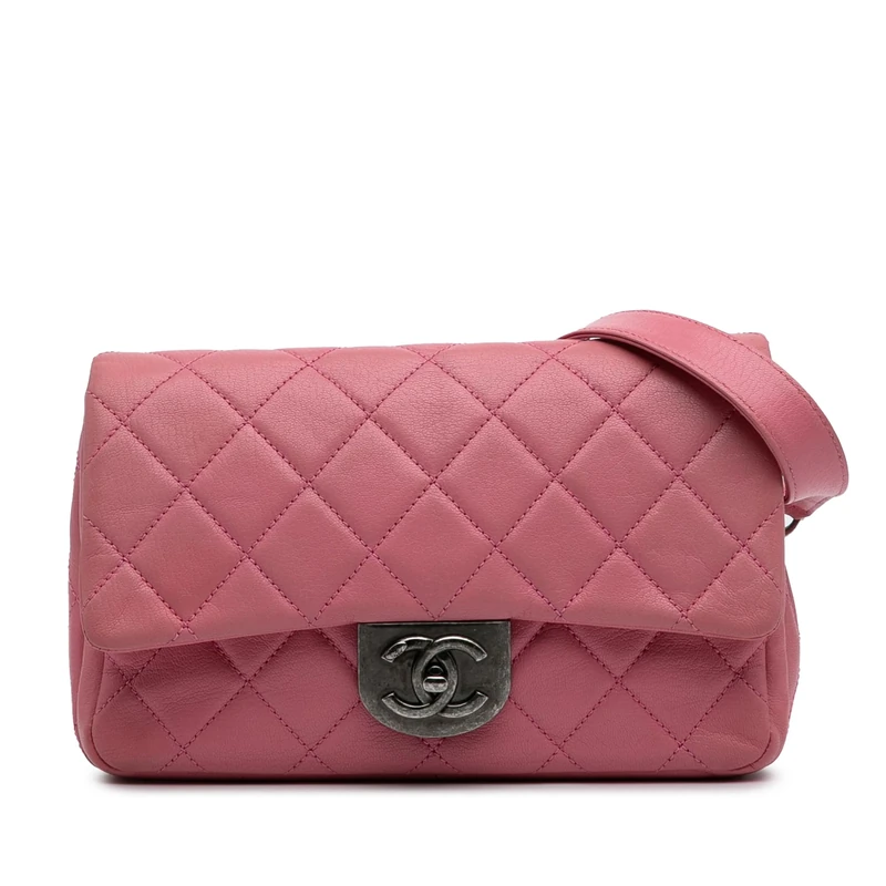 Pre-Loved Small Quilted Goatskin Double Carry Waist Chain Flap Handbag