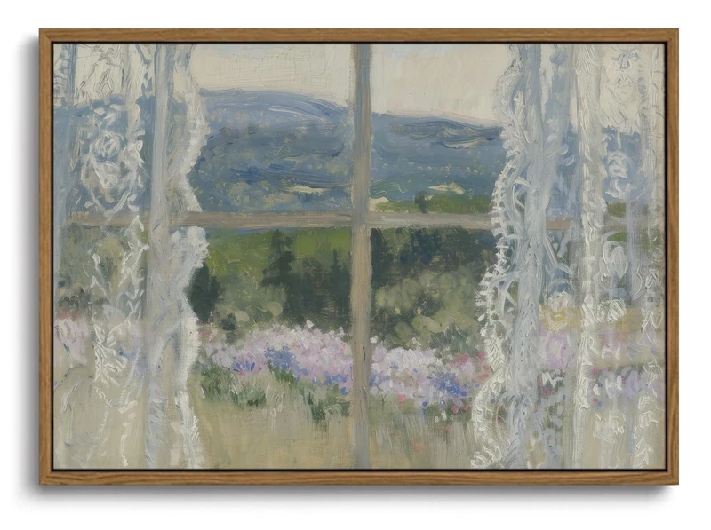 KISSFOX Vintage Summer Framed Wall Art Window Garden Landscape Canvas Art Rustic Floral Country Cottagecore Paintings Art Prints Modern Farmhouse Pictures Wall Decor For Kitchen Bedroom Living Room