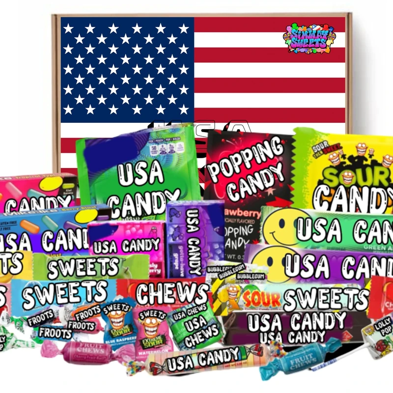 American Sweets Gift Box - Imported USA Candy Hamper - Includes 30 Assorted Treats, Mixed Flavours & Favourite Brands By Simway Sweets