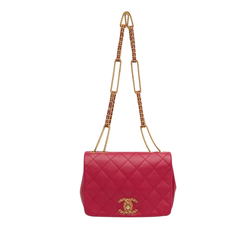 Pre-Loved Small Quilted Lambskin On And Chain Flap Shoulder Bag