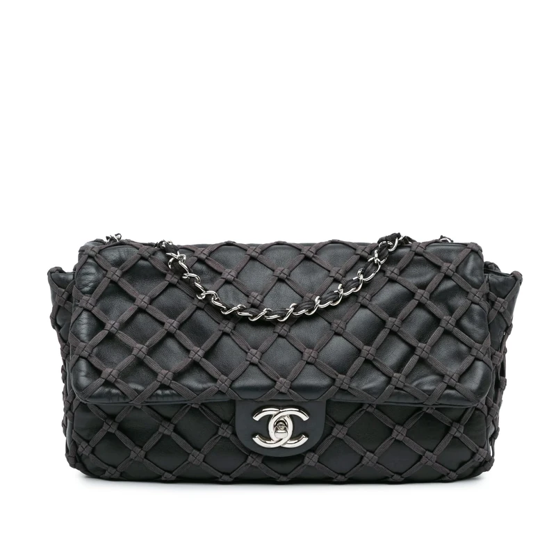 Chanel Pre-Loved Jumbo Calfskin Canebiers Net Flap Shoulder Bag