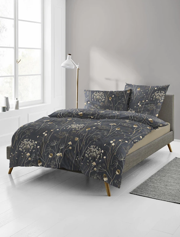 Bierbaum Bed Linen 4140, Flannelette, 100% Cotton, Designed in Germany, Anthracite 10, 155 x 220 + 80 x 80 cm, Comfort Size