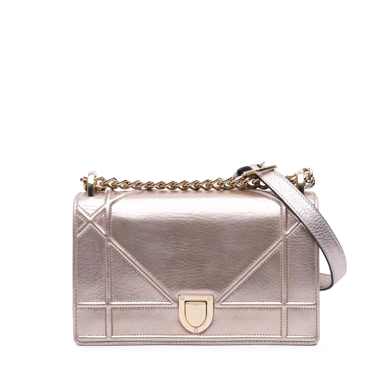 Pre-Loved Small Metallic Grained Calfskin Diorama Flap Crossbody Bag