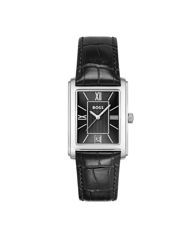 BOSS Three Hand Quartz Movement Watch for Men Principle Dress Collection with Black Leather Strap - 1514277