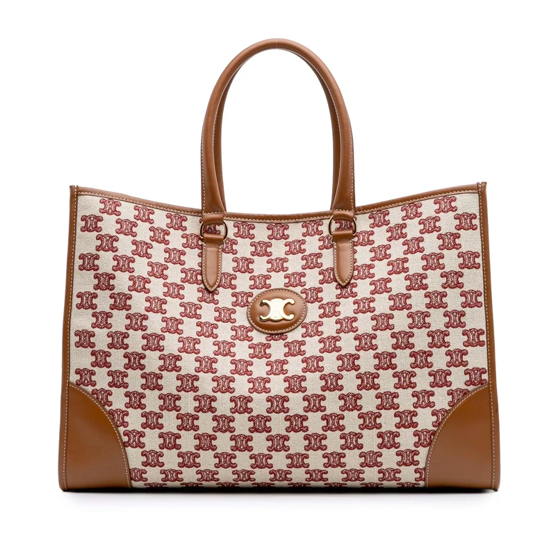 Celine Pre-Loved Triomphe Embroidered Canvas Horizontal Cabas Tote Bag