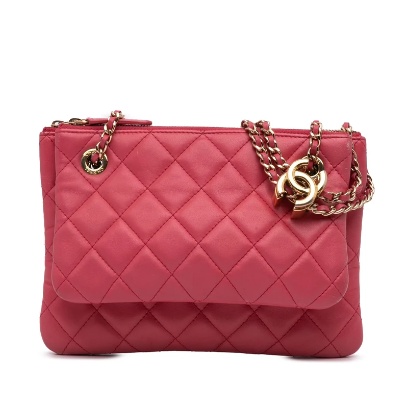 Chanel Pre-Loved Quilted Lambskin Double Case With Chain Shoulder Bag