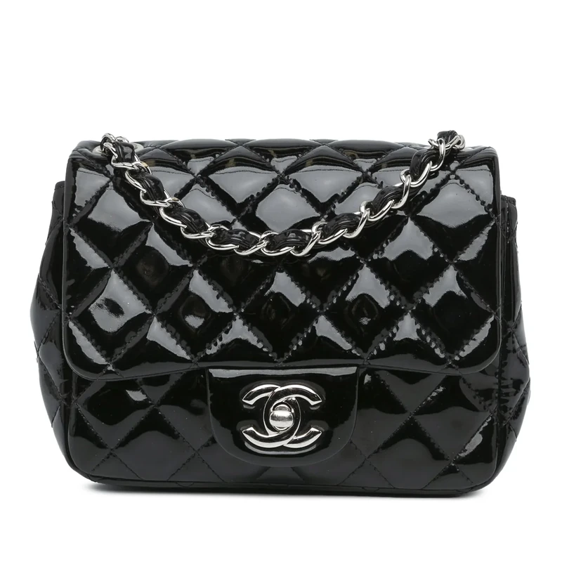 Chanel Pre-Loved Mini Square Classic Patent Single Flap Crossbody Bag