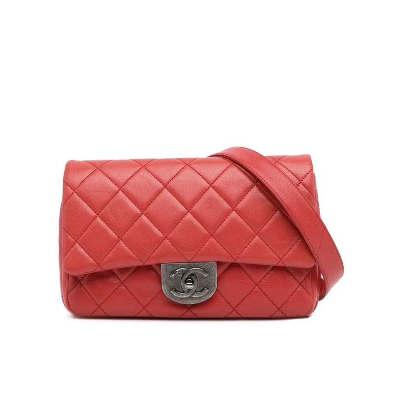 Pre-Loved Small Quilted Goatskin Double Carry Waist Chain Flap Handbag