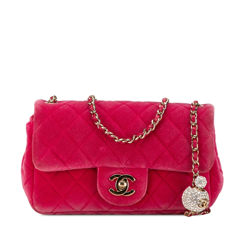Pre-Loved Mini Quilted Velvet Pearl Crush Single Flap Crossbody Bag