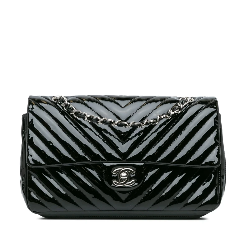 Chanel Pre-Loved Medium Classic Chevron Patent Double Flap Shoulder Bag
