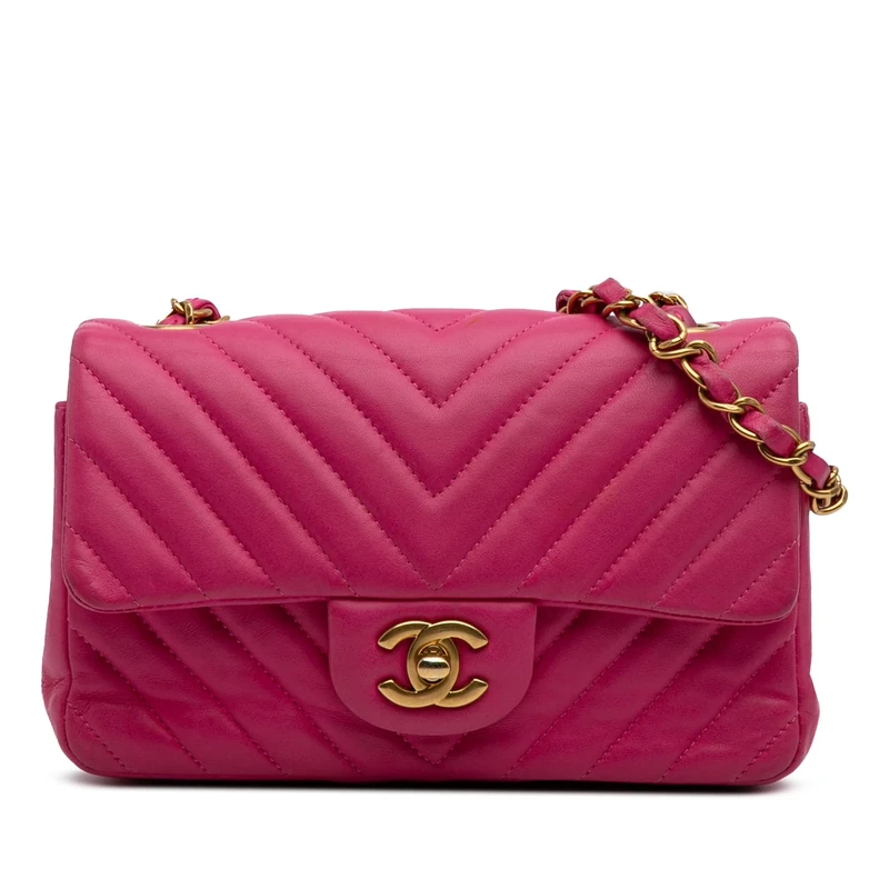 Chanel Pre-Loved Mini Rectangular Classic Chevron Lambskin Single Flap Crossbody Bag