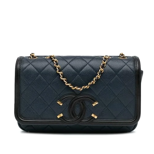 Chanel Pre-Loved Small Bicolor Caviar CC Filigree Flap Crossbody Bag