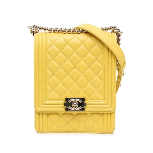 Chanel Pre-Loved Quilted Lambskin North South Boy Flap Crossbody Bag