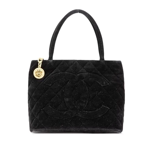 Chanel Velvet Medallion Tote Bag - Black Pre-Loved Handbag