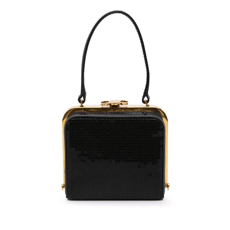 Celine Pre-Loved Leather Sequin Triomphe Minaudiere Clutch Bag
