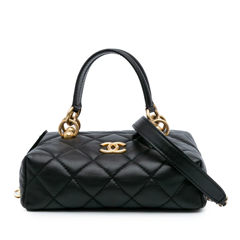Chanel Pre-Loved Métiers d'Art CC Quilted Lambskin Box Top Handle Satchel
