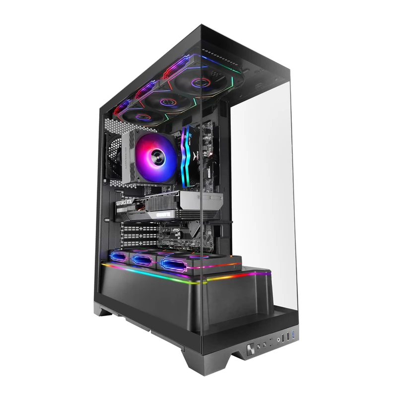 Mars Gaming MC-PRISMA, Gaming Case ATX, Triple Continuous Frameless Tempered Glass, Side and Front ARGB Lighting, Dual Chamber, Liquid Cooling Support up to 360mm, Black