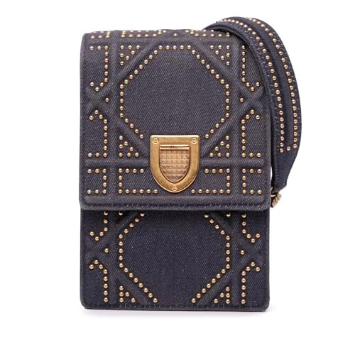 Pre-Loved Studded Denim Vertical Diorama Crossbody Bag