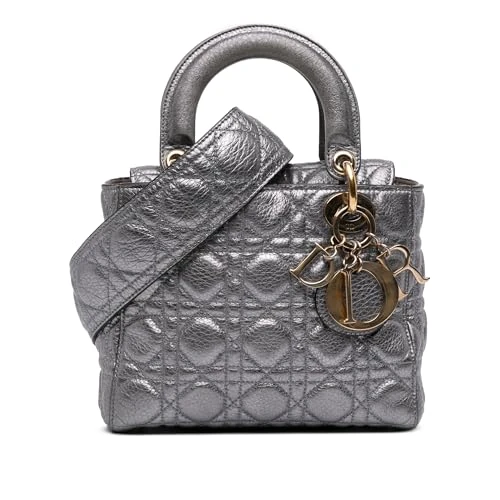 Dior Pre-Loved Small Metallic Grained Calfskin Cannage Supple Lady