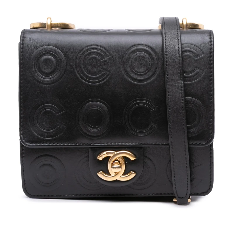 Chanel Pre-Loved Mini Square Calfskin Coco Embossed Flap Crossbody Bag