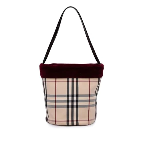 Pre-Loved Velvet Trimmed House Check Canvas Bucket Bag