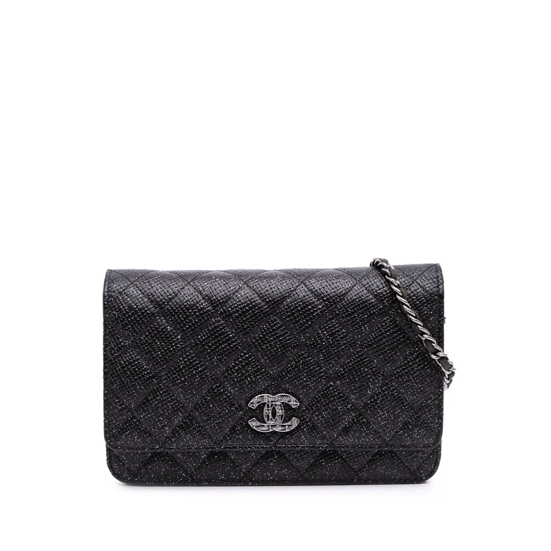 Chanel Pre-Loved CC Quilted Glittered Calfskin Wallet On Chain Handbag Crossbody Bag
