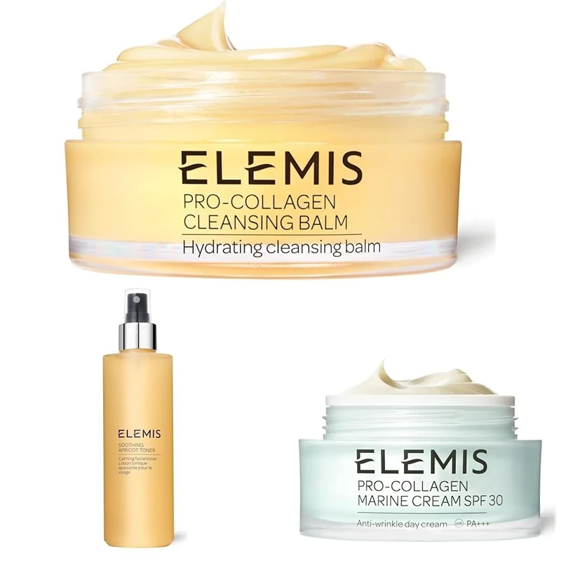 ELEMIS Skincare Trio – Pro-Collagen Marine Cream SPF 30, Soothing Apricot Toner & Pro-Collagen Cleansing Balm