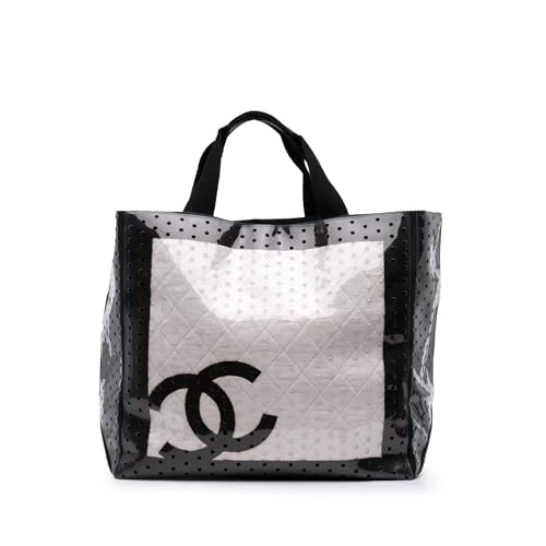Chanel Pre-Loved CC Quilted Cotton And PVC Punching Tote Bag