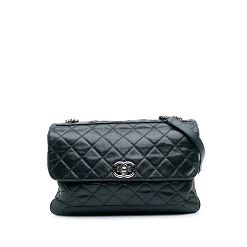 Chanel Pre-Loved Quilted Aged Calfskin Logo Accordion Flap Crossbody Bag