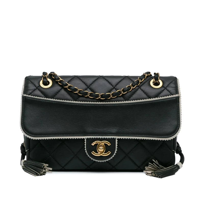 Chanel Pre-Loved CC Quilted Lambskin Tassel and Border Embellished Flap