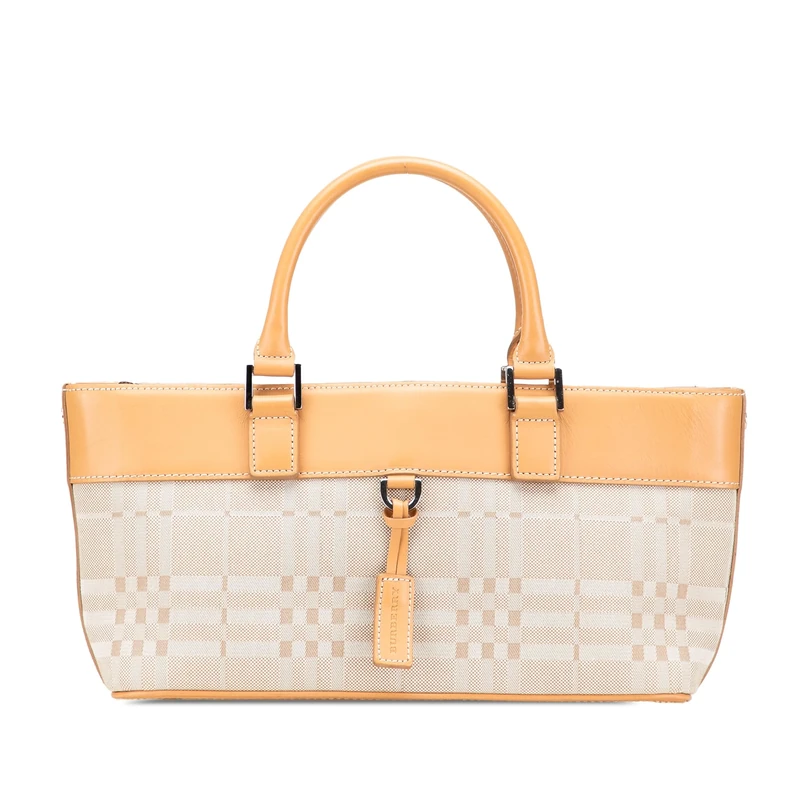 BURBERRY Pre-Loved Leather Trimmed Canvas Handbag