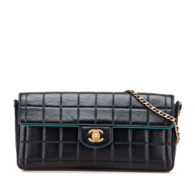 Chanel Chocolate Bar Lambskin East West Flap Bag - Black