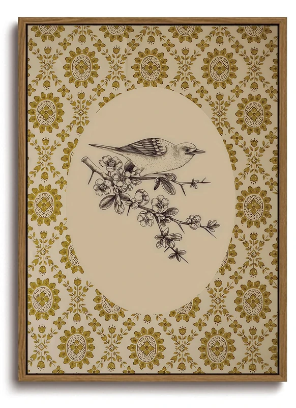 KISSFOX Vintage Framed Wall Art Boho Botanical Floral Bird Sketch Canvas Art Prints Rustic Farmhouse Pictures Wall Decor Cottagecore Antique Paintings Artwork For Kitchen Bedroom Living Room Bathroom