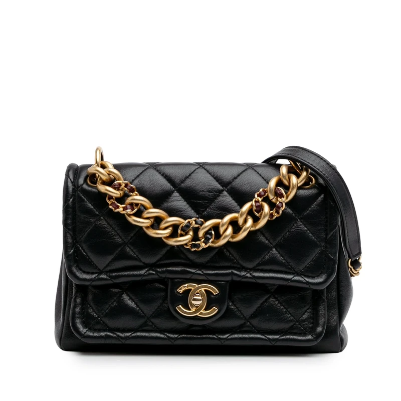 Chanel Pre-Loved Small Quilted Lambskin Chain Link Flap Handbag