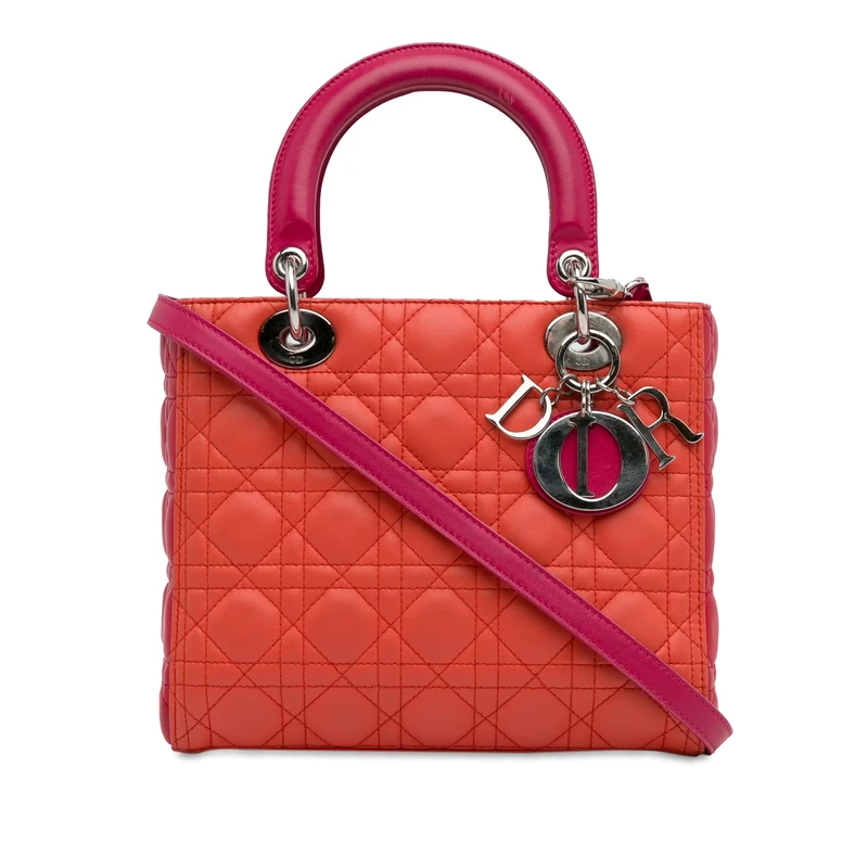 Dior Pre-Loved Medium Bicolor Lambskin Cannage Lady Handbag