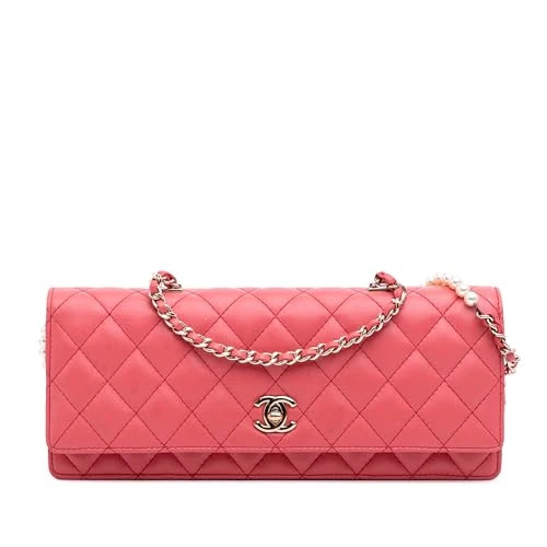 Pre-Loved Quilted Lambskin Pearl Chain East West Single Flap Handbag
