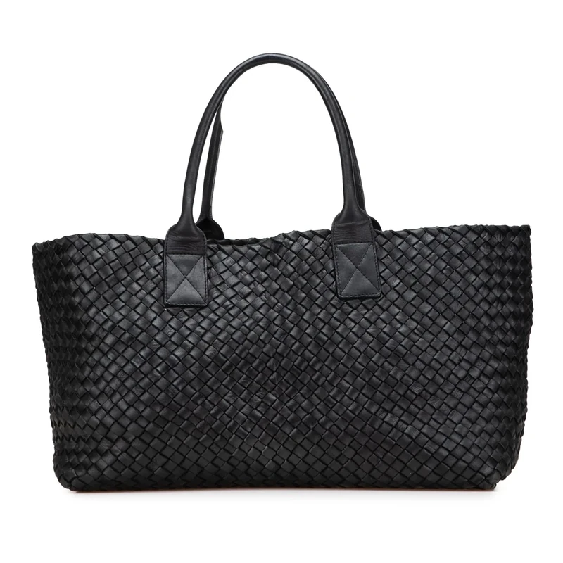 Bottega Veneta Pre-Loved Medium Lambskin Intreccio Cabat Tote