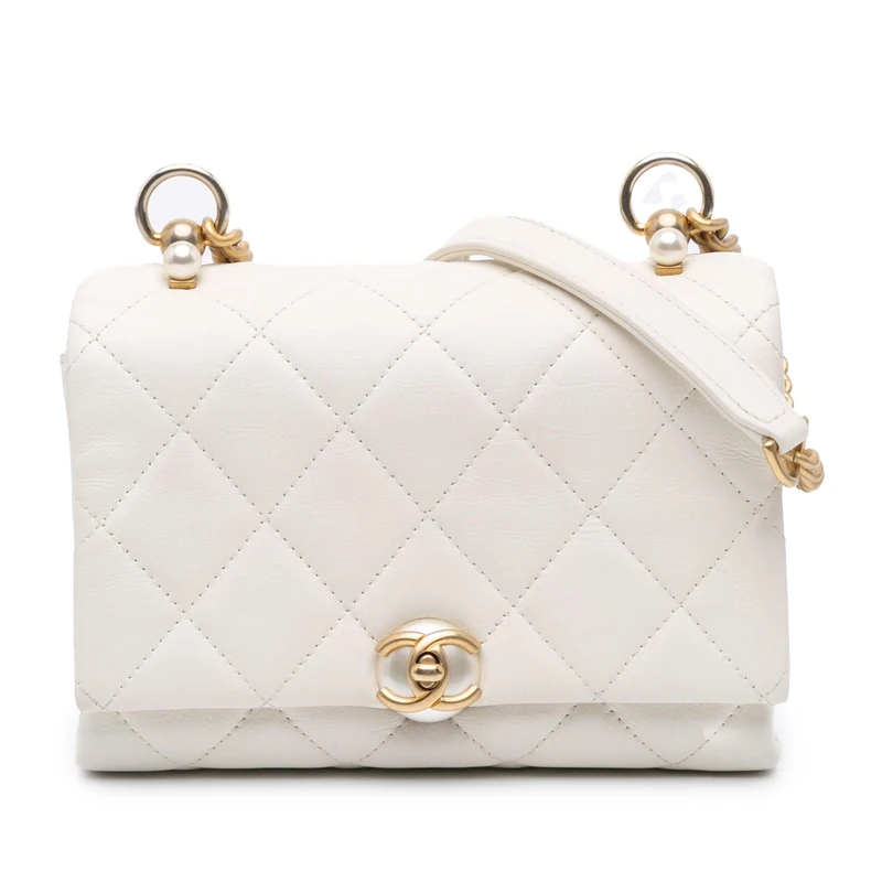 Chanel Pre-Loved Mini Quilted Calfskin Pearl CC Accordion Flap