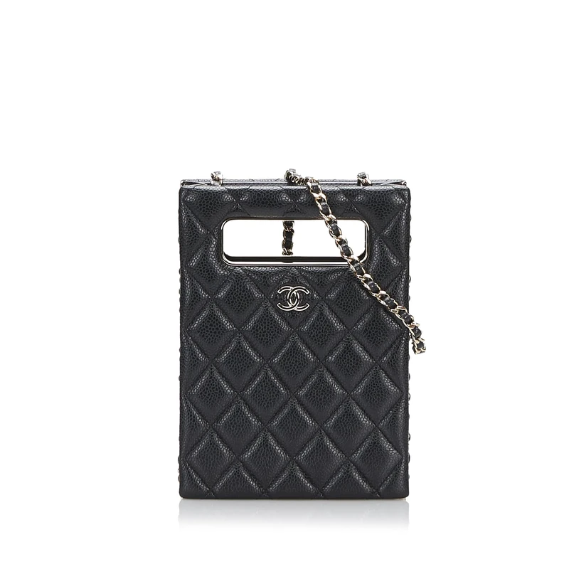 Chanel Pre-Loved Mini Caviar Chain Around Cut Out Evening Bag Crossbody